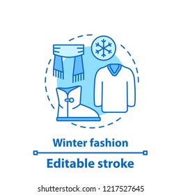 Winter Outfit Concept Icon. Fashion Collection. Warm Clothes. Menswear Idea Thin Line Illustration. Vector Isolated Outline Drawing. Editable Stroke