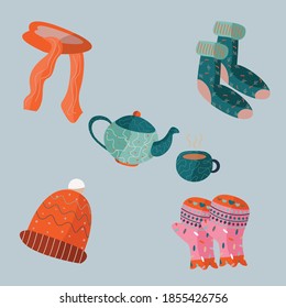 Winter Outfit And Things Vector. EPS 10