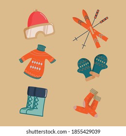 Winter Outfit And Things Vector. EPS 10