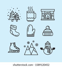 Winter Outline Icon Set on Teal Background