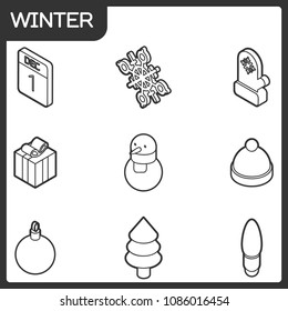 Winter outline isometric icons