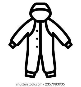 Winter overalls for newborns line icon, Winter clothes concept, Baby suits sign on white background, Children jumpsuit with hood icon in outline style for mobile and web. Vector graphics