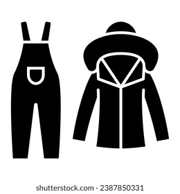 Winter overalls solid icon, Winter clothes concept, Skiing equipment sign on white background, winter jacket and pants for skiing icon in glyph style for mobile and web. Vector graphics