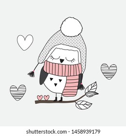 búho de invierno en una ilustración vectorial de tapa, diseño gráfico de pantalones en T 