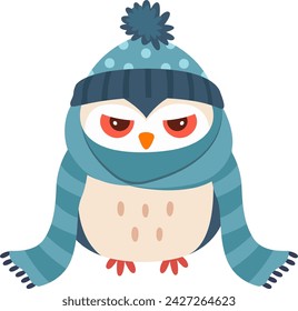 Winter Owl With Hat And Scarf Vector Illustration
