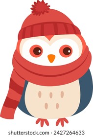 Winter Owl With Hat And Scarf Vector Illustration