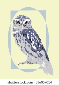 Winter Owl Inside of Geometric Frame - Vector Art