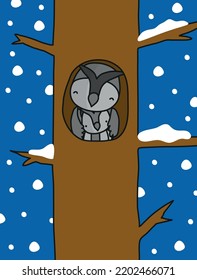 Winter owl with little one vector illustration