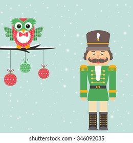 winter owl and nutcracker green