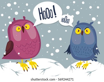 Winter owls illustration
