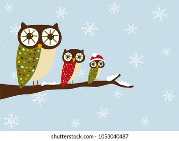 Winter Owls on a branch vector