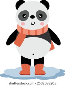 Winter panda with scarf and boots