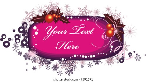 Winter panel with snowflakes, leaves and ribbons, vector illustration series. Add your text inside.