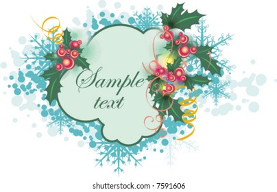 Winter panel with snowflakes, leaves and ribbons, vector illustration series. Add your text inside.