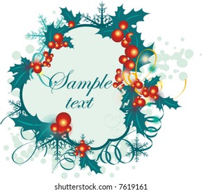 Winter panel with snowflakes, leaves and ribbons, vector illustration series. Add your text inside.