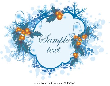Winter panel with snowflakes, leaves and ribbons, vector illustration series. Add your text inside.