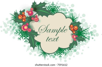 Winter panel with snowflakes and leaves, vector illustration series. Add your text inside.