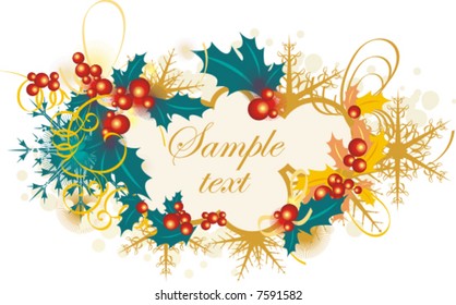 Winter panel with snowflakes and ornamental details, vector illustration series. Add your text inside.