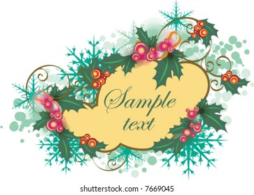 Winter panel with snowflakes and ornamental details, vector illustration series. Add your text inside.