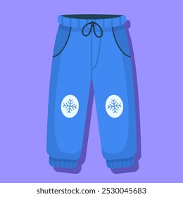 Winter Pants Vector Illustration. Cozy winter pants with snowflake patches in a cartoon style. Ideal for winter clothing designs and children’s winter wear projects.