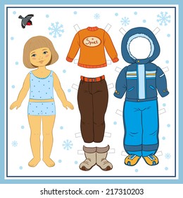 Winter Paper Doll With Clothes For Game