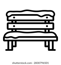 Winter park bench covered in snow line icon