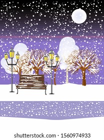 Winter park bench snow background