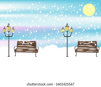 Winter park bench snow background