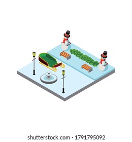 Winter Park with a Christmas Chart Isometric Flat Icon Illustration