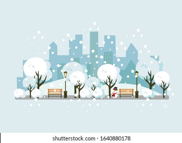 winter in the park, city park, vector illustration