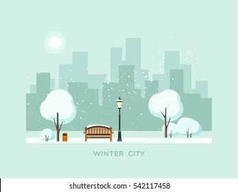 Winter park in the city. Vector illustration.