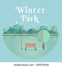 winter  Park. Natural landscape in the flat style. a beautiful park. Environmentally friendly natural landscape. Vector illustration