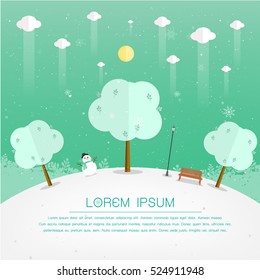 winter Park. Natural landscape in the flat style. a beautiful park.Environmentally friendly natural landscape.Vector illustration