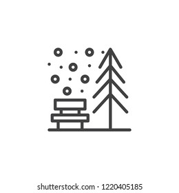 Winter park outline icon. linear style sign for mobile concept and web design. Snow tree and bench simple line vector icon. Symbol, logo illustration. Pixel perfect vector graphics