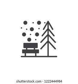 Winter park vector icon. filled flat sign for mobile concept and web design. Snow tree and bench simple solid icon. Symbol, logo illustration. Pixel perfect vector graphics