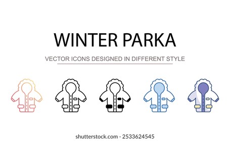 Diseño de icono de parka de invierno con fondo blanco