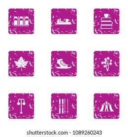 Winter parking icons set. Grunge set of 9 winter parking vector icons for web isolated on white background
