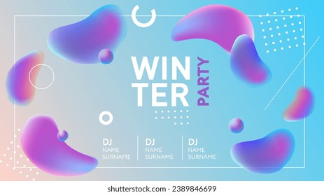 Winter party poster, web banner vector template. abstract gradient background with liquide shapes. Vector horizontal concept for season poster, flyer, web baner design.