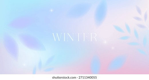 Fondo de gradiente pastel de invierno. Ilustración borrosa con plantas congeladas y flores. Fondo de pantalla de acuarela de ensueño en colores pastel suaves. Diseño mínimo delicado para impresiones navideñas; cubiertas; invitaciones