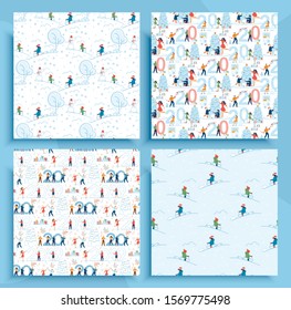 Winter Pastime for Children and Party Time for Adult People Seamless Pattern. Repeated Natural Abstract Design. Endless Festive Layout for Office Corporate Holidays Celebration. Vector Illustration