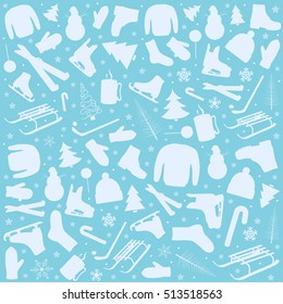 winter pastime symbols vector pattern