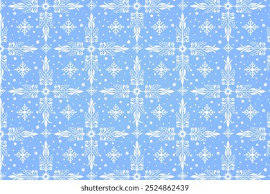 Winter pattern with beautiful snowflakes on a light blue background. Holiday design perfect for web and print. Icy background, creative snowy design. 