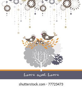 winter pattern with bird (card design)