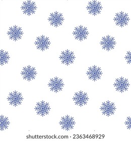 winter pattern blue snowflakes on a white background repeating continuous