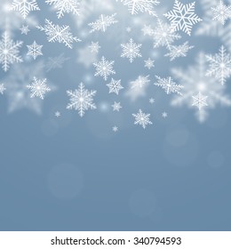 Winter pattern with crystalline snowflakes. Christmas background with place for text. Vector