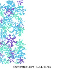 Winter Pattern with Cute Doodle Snowflakes. Christmas Background. Frosty Cartoon Texture in Trendy Style. Blue Vector Snowflakes for Card Design. Abstract New Year Background