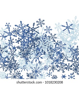 Winter Pattern with Cute Doodle Snowflakes. Christmas Background. Frosty Cartoon Texture in Trendy Style. Blue Vector Snowflakes for Card Design. Abstract New Year Background