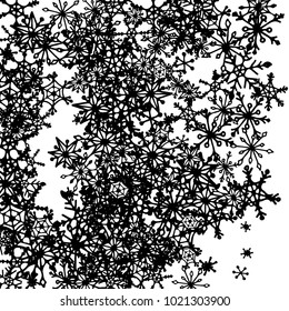Winter Pattern with Cute Doodle Snowflakes. Christmas Background. Frosty Cartoon Texture in Trendy Style. Black and White Vector Snowflakes for Card Design. Abstract New Year Background