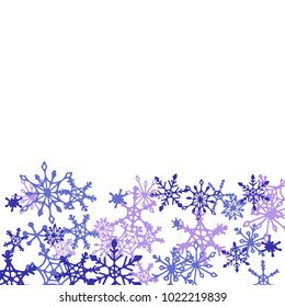 Winter Pattern with Cute Doodle Snowflakes. Christmas Background. Frosty Cartoon Texture in Trendy Style. Blue Vector Snowflakes for Card Design. Abstract New Year Background