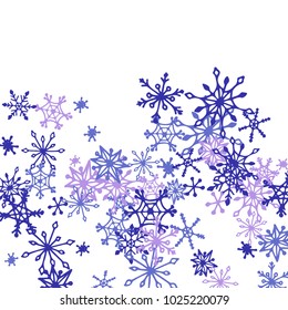 Winter Pattern with Cute Doodle Snowflakes. Christmas Background. Frosty Cartoon Texture in Trendy Style. Blue Vector Snowflakes for Card Design. Abstract New Year Background